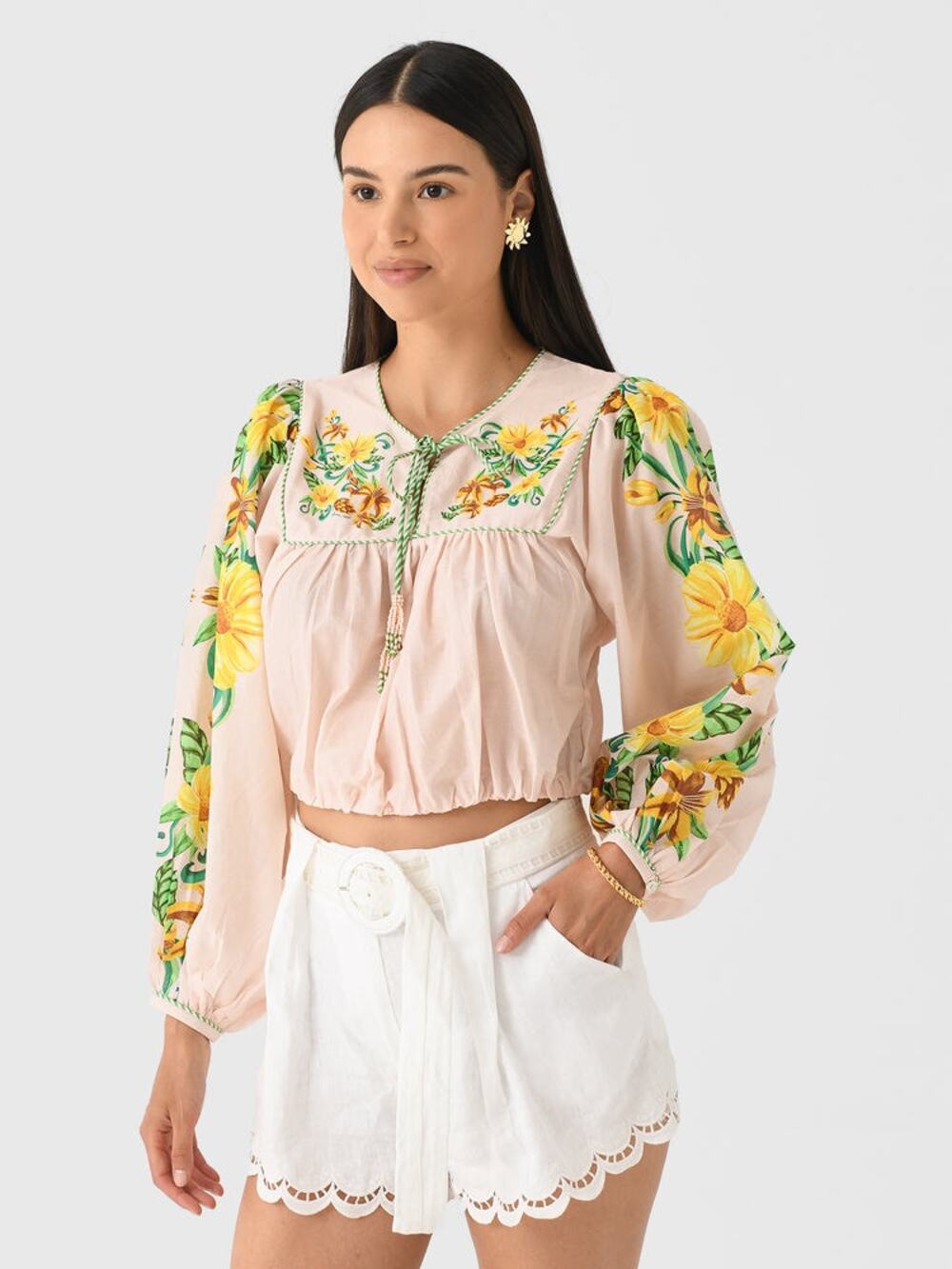 FARM RIO Women's Botanical Beauty Long Sleeve Blouse Size L NWT